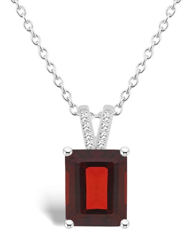 Alyson Layne Sterling Silver 10 mm x 8 mm Emerald Cut Gemstone & Diamond Accent Pendant Necklace, Womens Red Product Image