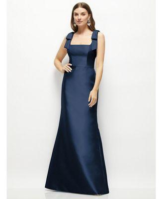 Alfred Sung Womens Satin Fit and Flare Maxi Dress with Shoulder Bows Product Image