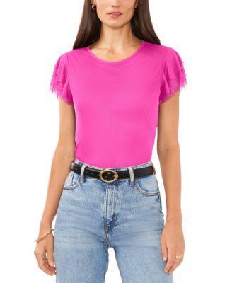 Vince Camuto Womens Crewneck Ruffle-Short-Sleeve Top product image