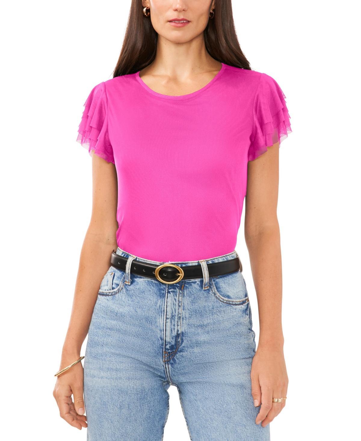 Vince Camuto Womens Crewneck Ruffle-Short-Sleeve Top Product Image