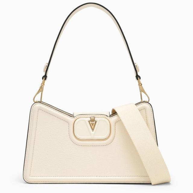 Vlogo Ivory Shoulder Bag In Garnet Calfskin In White Product Image