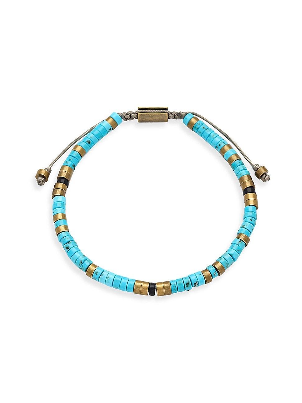 Men's Brass and Turquoise Beaded Pull Cord Bracelet Product Image