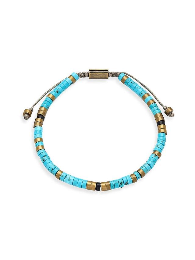 Mens Turquoise & Brass-Plated Sterling Silver Beaded Bracelet Product Image