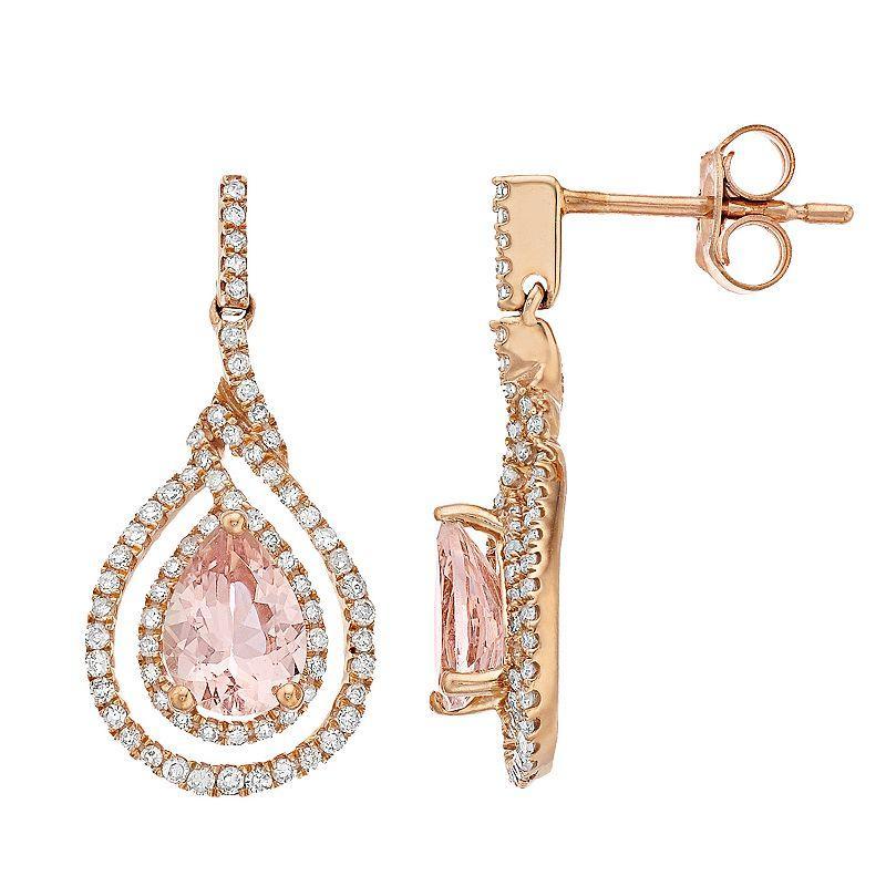 Gemminded 10k Rose Gold Morganite & 3/8 Carat T.W. Diamond Drop Earrings, Womens Product Image