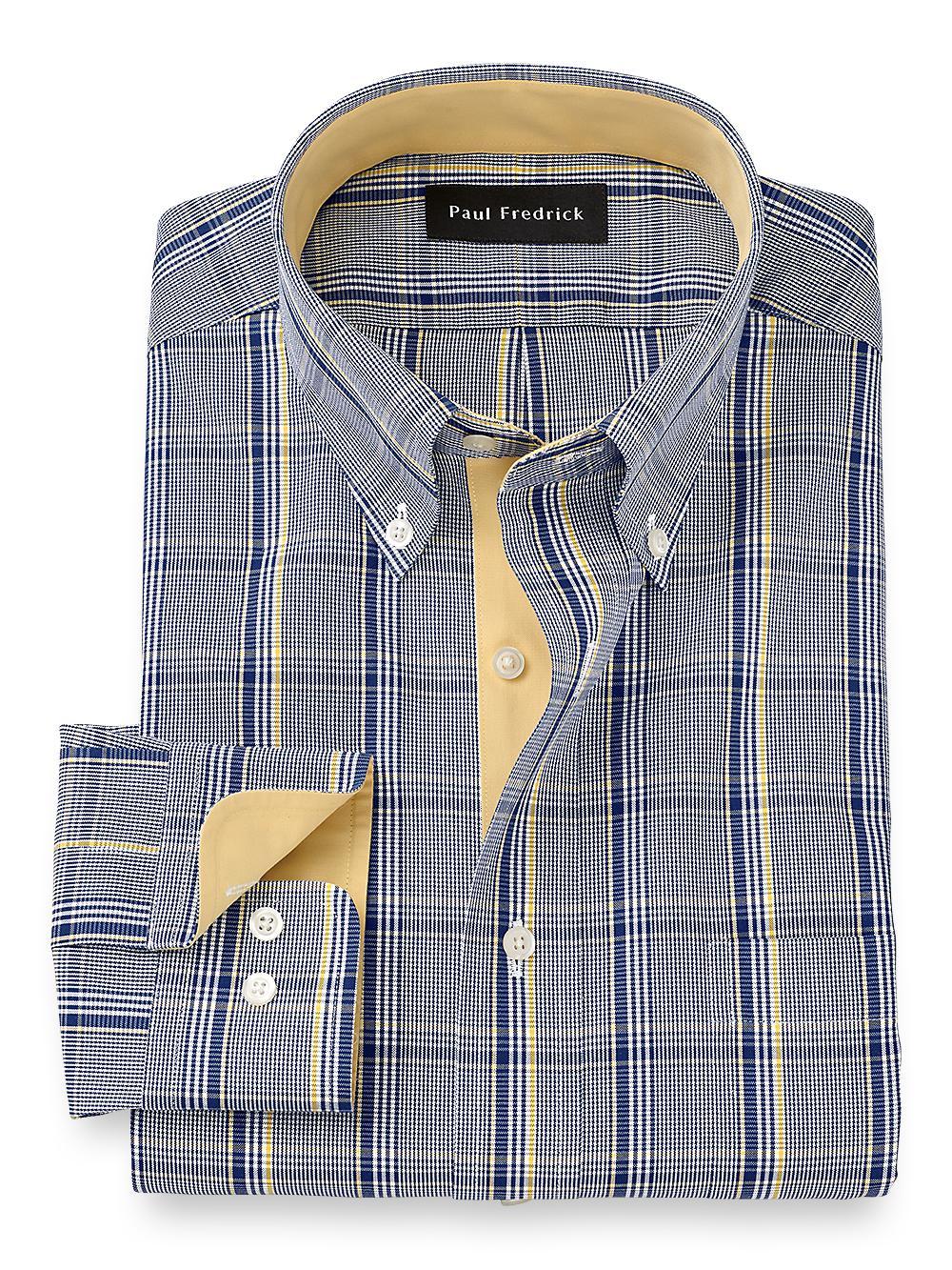 Slim Fit Non-iron Cotton Plaid Dress Shirt With Contrast Trim Product Image