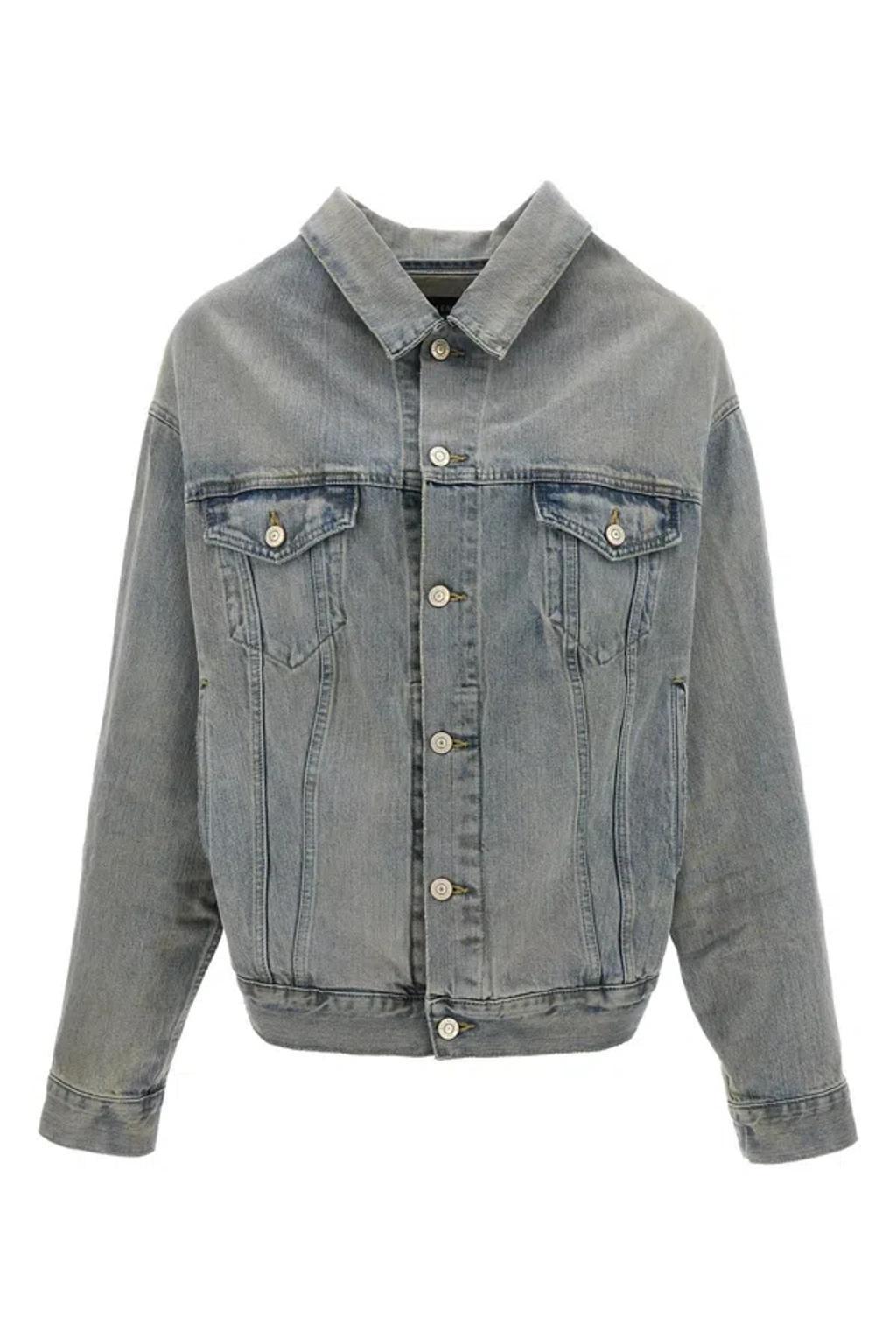 BALENCIAGA Off-shoulder Denim Jacket Casual Jackets, Parka In Blue Product Image