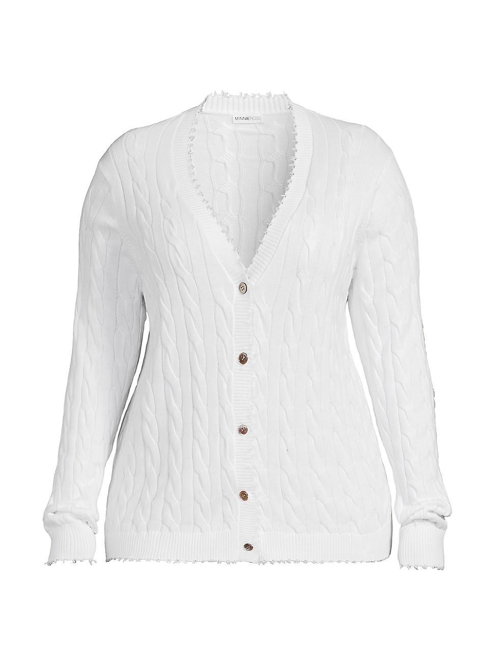 Womens Frayed Cable-Knit V-Neck Cardigan Product Image