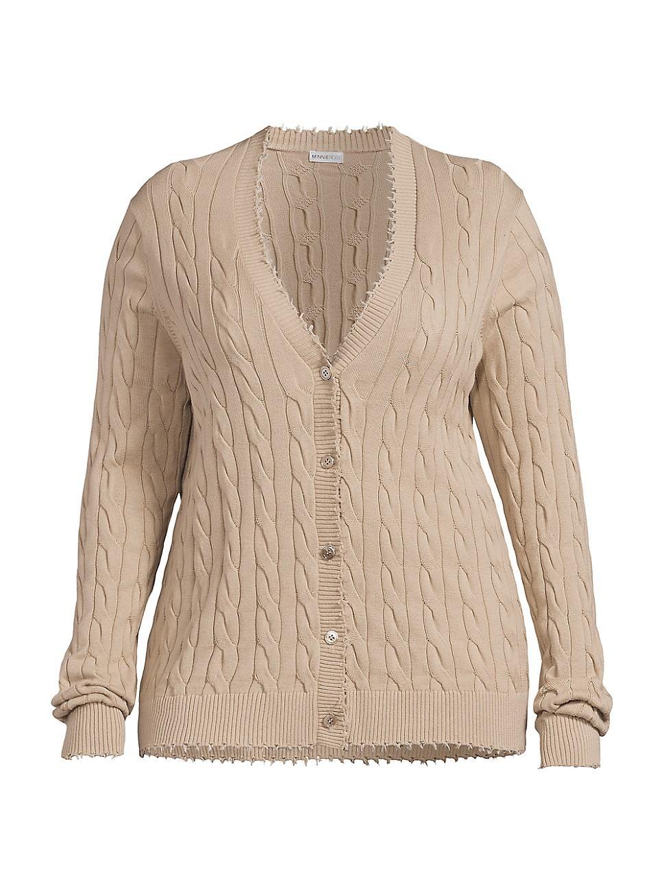 Womens Frayed Cable-Knit V-Neck Cardigan Product Image