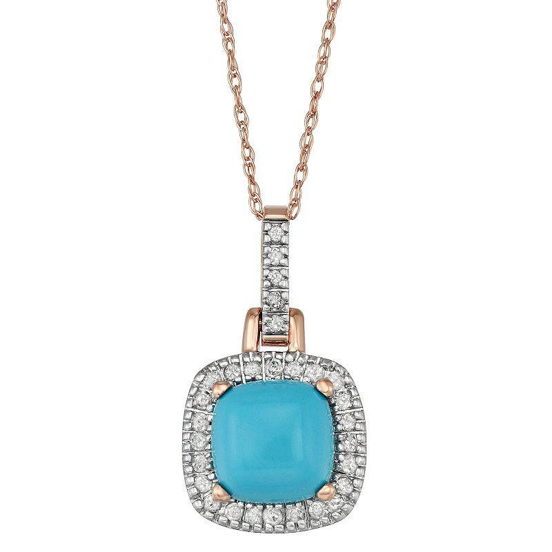 Simulated Turquoise & 1/8 Carat T.W. Diamond 10k Gold Halo Pendant Necklace, Womens Blue Product Image