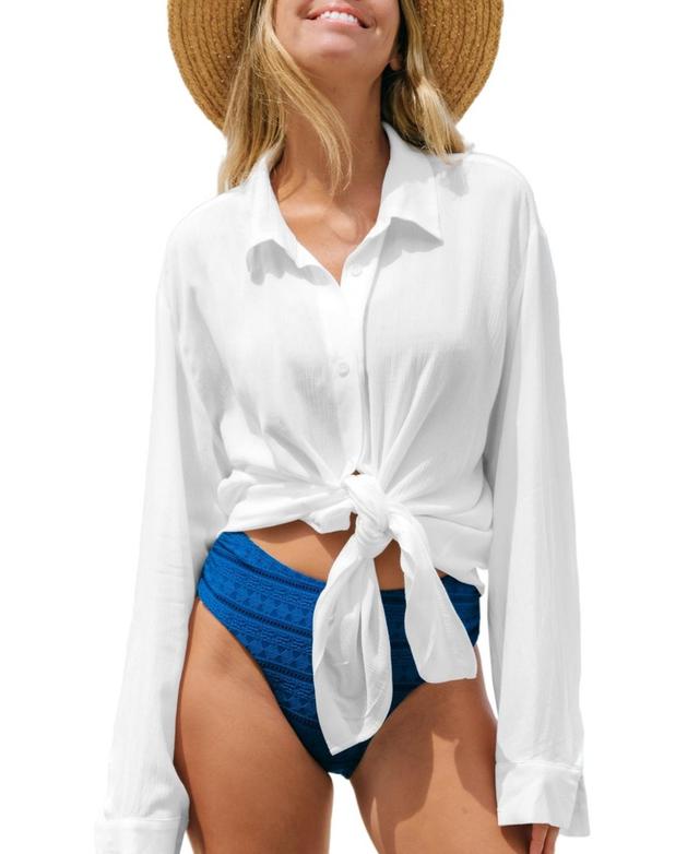 Cupshe Womens White Collared Button-Up Cover-Up Product Image