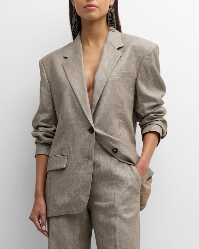 Metallic Linen Single-Breasted Blazer Jacket Product Image