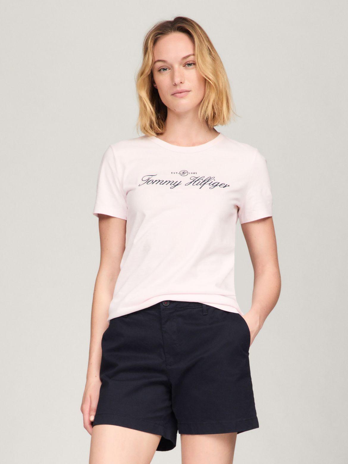 Tommy Hilfiger Women's Slim Fit Embroidered Signature T-Shirt Product Image