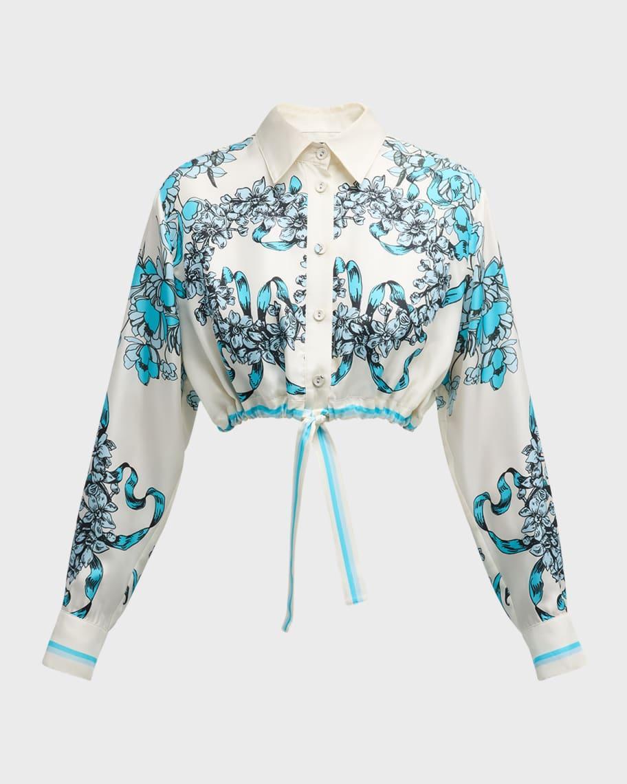 Cropped Floral-Print Tie-Front Shirt Product Image