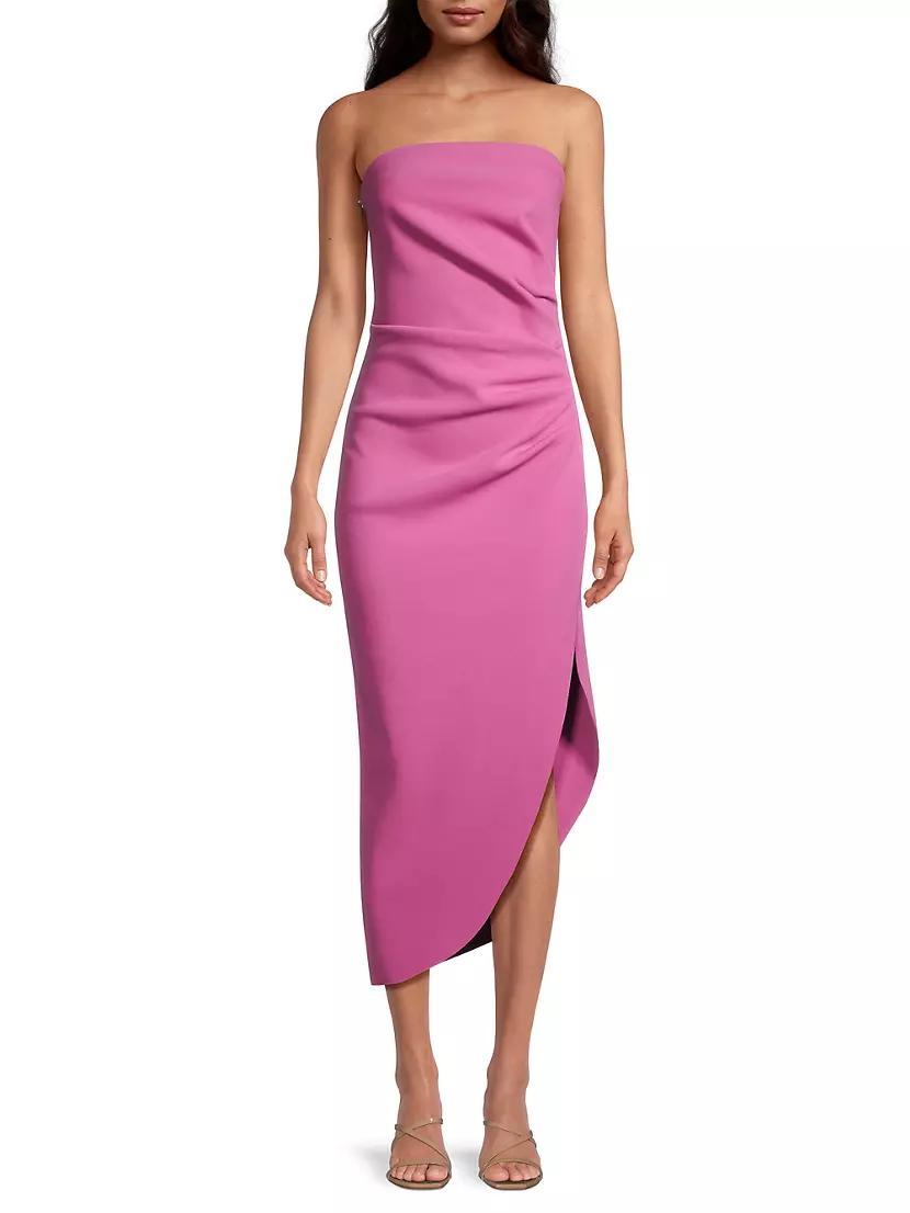 Audrina Gathered Strapless Asymmetric Midi-Dress Product Image