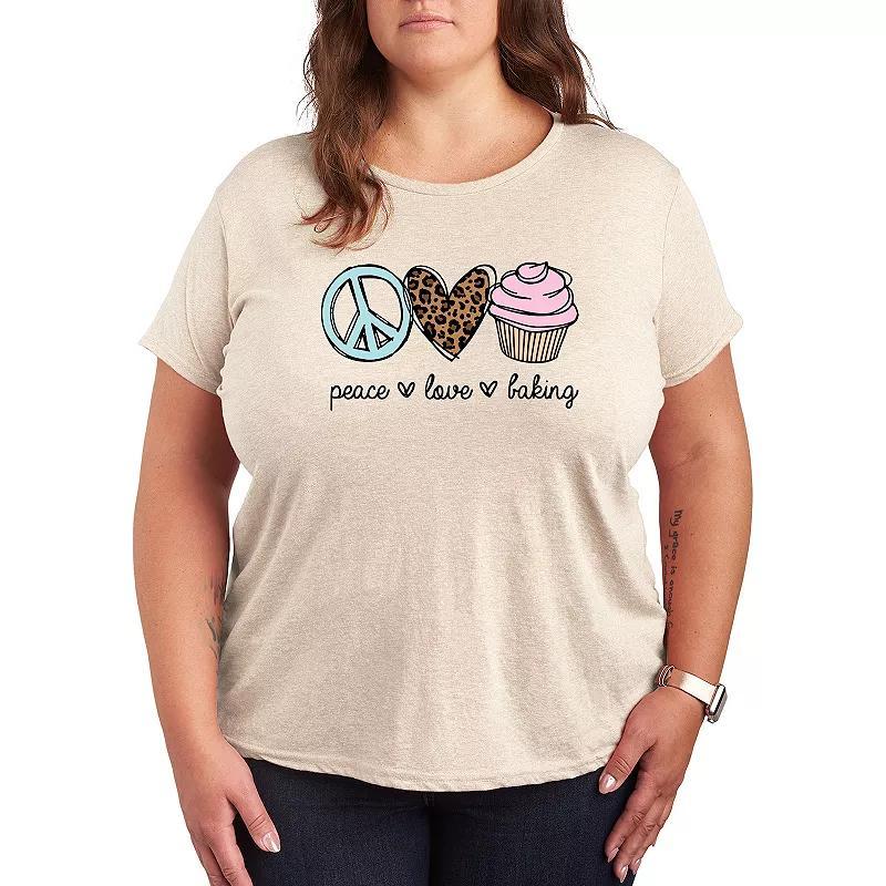 Plus Peace Love Baking Graphic Tee, Womens Beig/Green Product Image