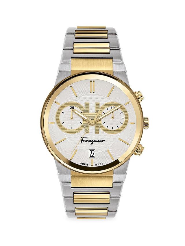 Mens FERRAGAMO Sapphire Chrono Yellow Gold & Stainless Steel Bracelet Watch Product Image