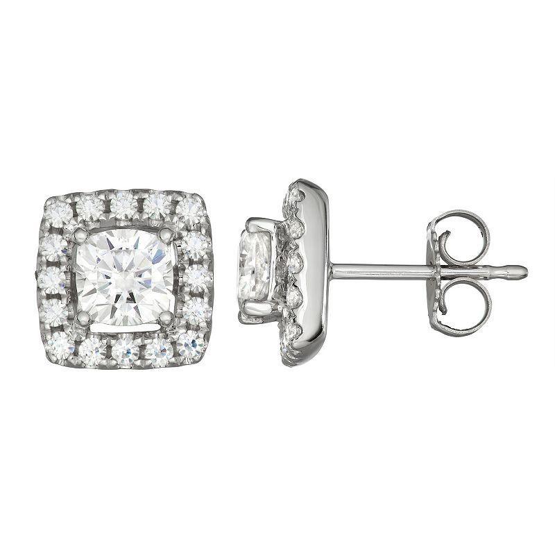 Charles & Colvard 1.32 Ct. T.w. Moissanite Cushion Halo Stud Earrings In 14K White Gold Product Image