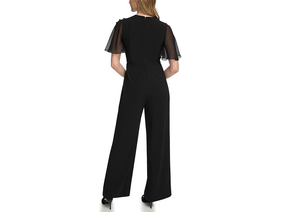 Calvin Klein Scuba Crepe Jumpsuit with Flutter Chiffon Sleeve Women's Jumpsuit & Rompers One Piece Product Image