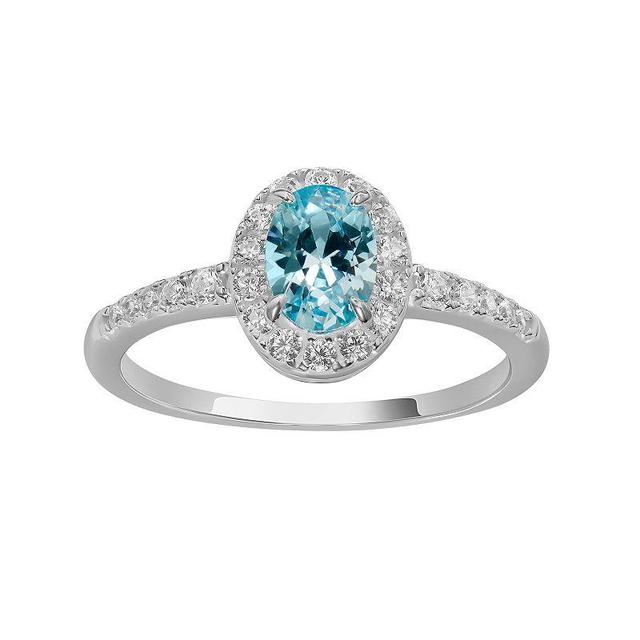 PRIMROSE Sterling Silver Oval Aqua Cubic Zirconia Ring, Womens Sterling Blue Product Image