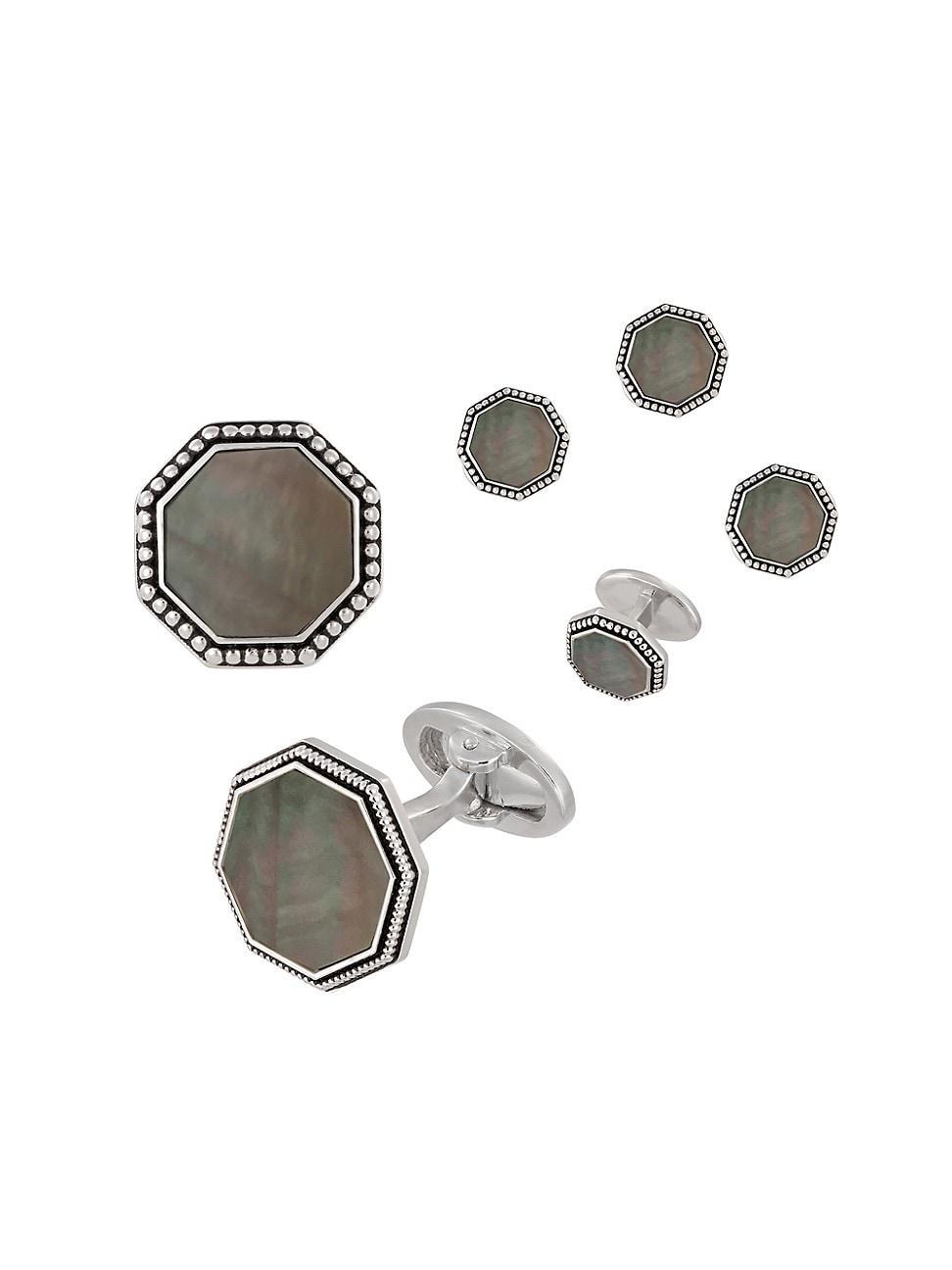 Beaded Octagonal Mother-of-Pearl Cuff Links Studs Set Product Image