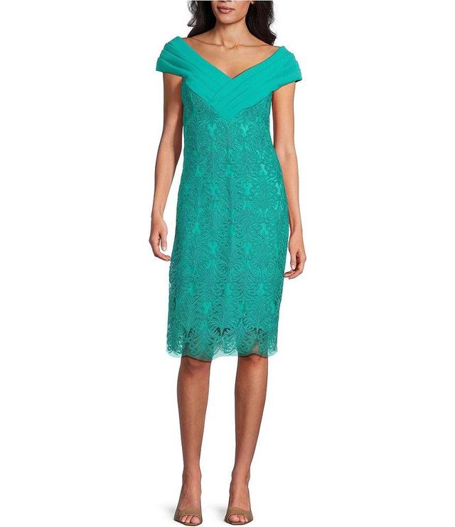 Tadashi Shoji Off-the-Shoulder Cap Sleeve Lace Sheath Dress Product Image