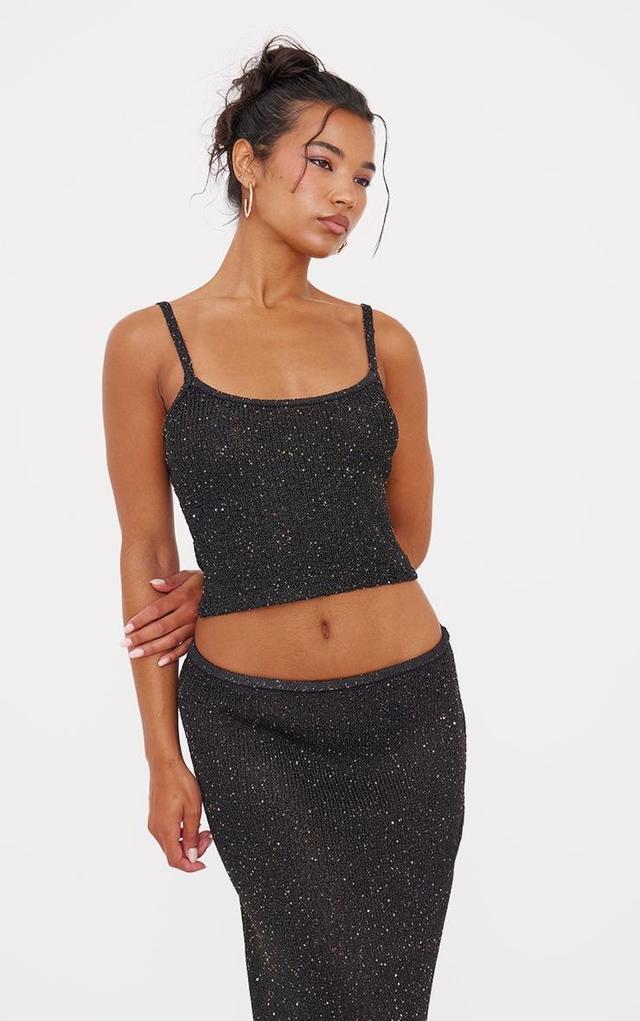 Black Sequin Knit Cami Top Product Image