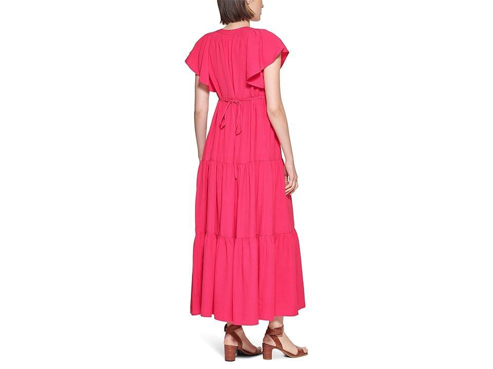 Calvin Klein Flutter Sleeve Gauze Midi Dress (Lipstick) Women's Dress Product Image