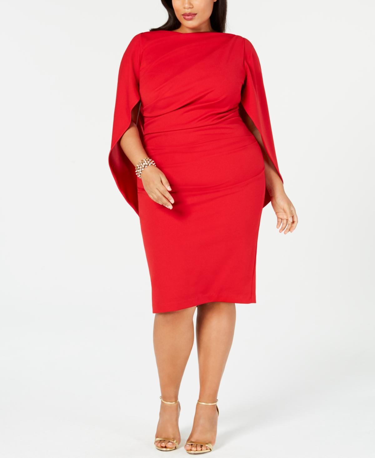 Betsy & Adam Plus Size Ruched Cape Dress Product Image