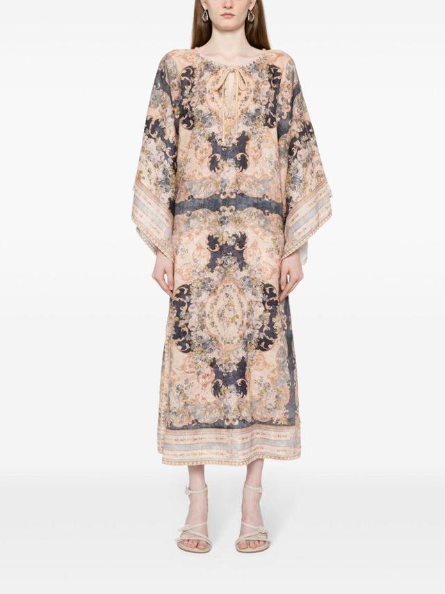 ZIMMERMANN Linen August Kaftan Midi Dress In Blue,multi Product Image