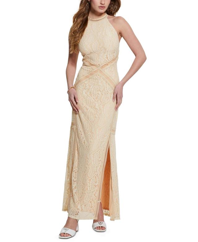 Guess Womens New Liza Lace Halter Sleeveless Gown Product Image