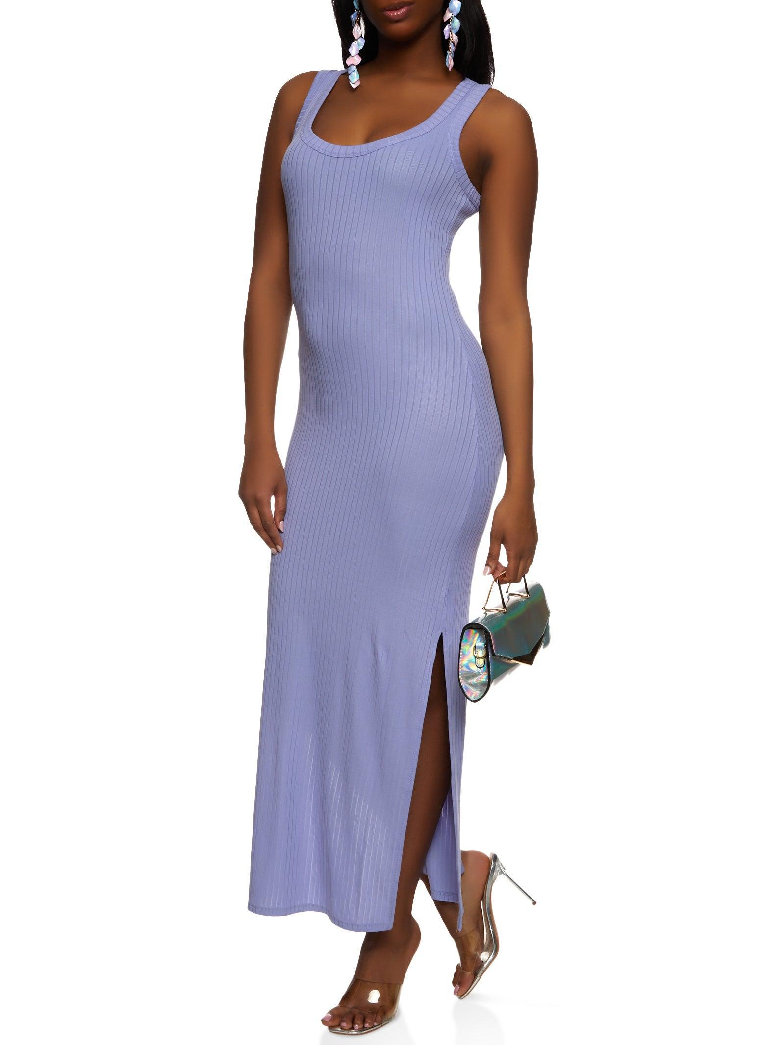 Womens Ribbed Knit Side Slit Maxi Tank Dress Product Image