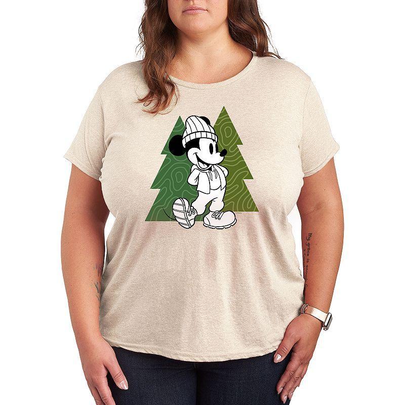 Disneys Mickey Mouse Plus Patterned Trees Graphic Tee, Womens Product Image