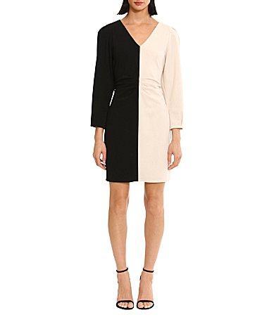 Donna Morgan Stretch Color block V-Neck Long Sleeve Mini Dress product image