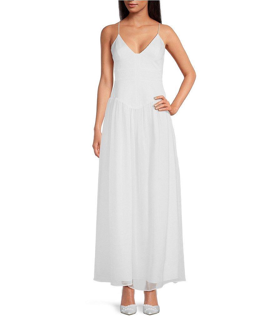 Gianni Bini x Caelynn Bell Mary Satin Chiffon V-Neck Sleeveless Drop Waist Maxi Dress Product Image