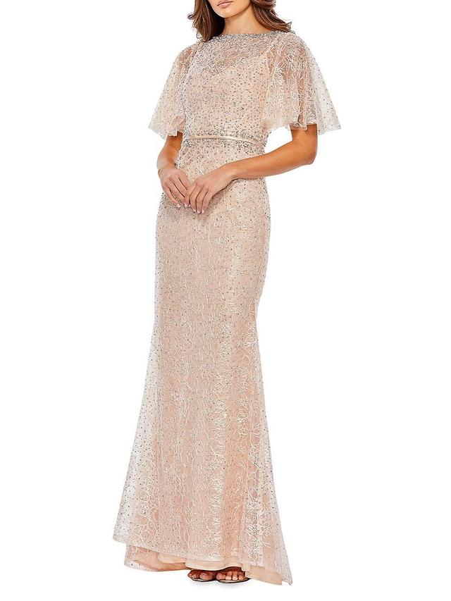 Womens Embellished Neck Butterfly Sleeve Trumpet Gown Product Image