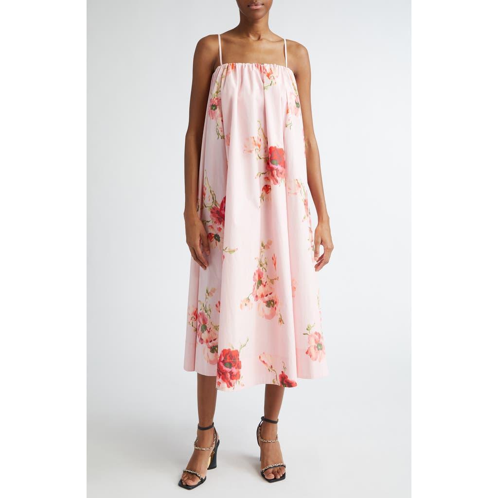 ZIMMERMANN Lightburst Floral Cotton Trapeze Midi Dress In Red Floral Product Image