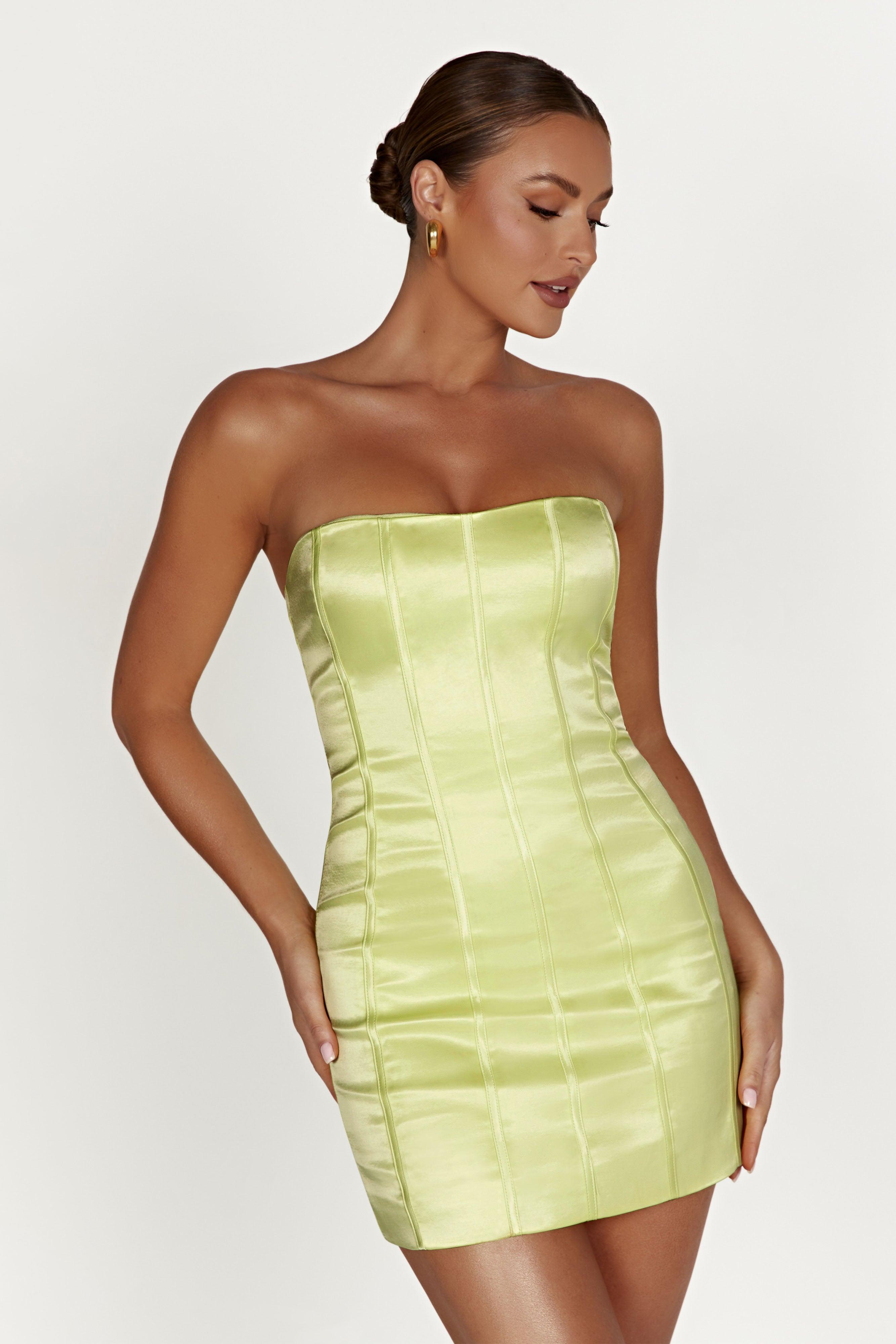 Amaya Lace Up Corset Mini Dress - Lemon Product Image