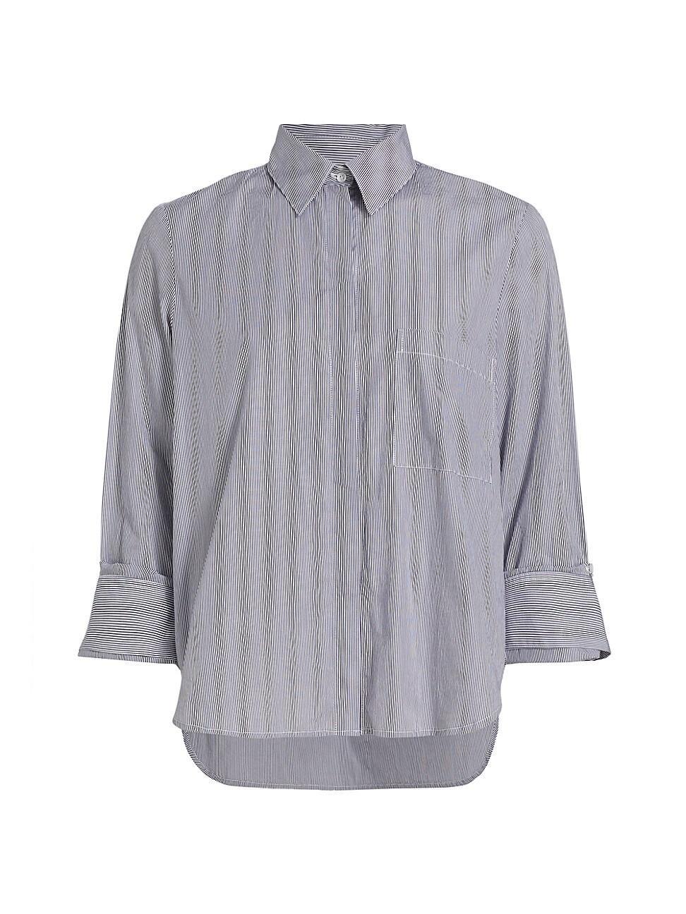 Striped Cotton Button-Front Boyfriend Shirt product image