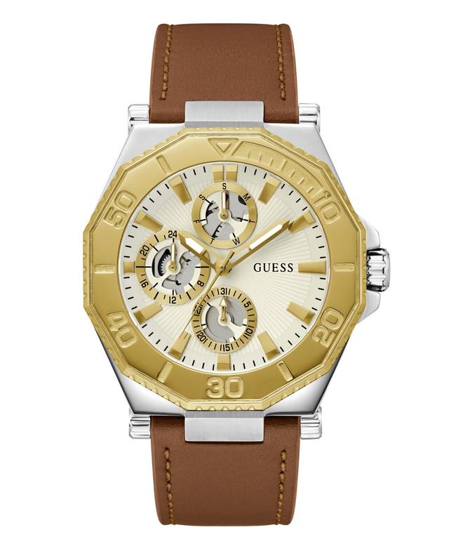 Guess Mens Analog Brown Genuine Leather Watch 46mm Product Image