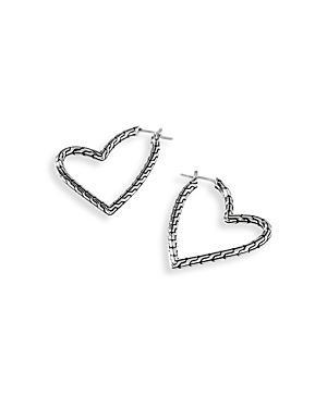 John Hardy Sterling Silver Classic Chain Manah Textured Heart Hoop Earrings Product Image