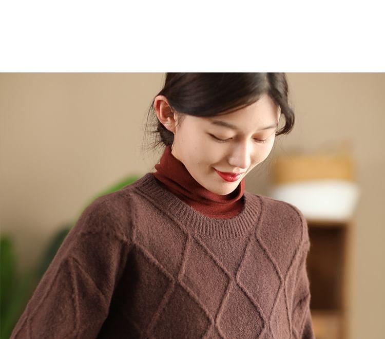 Round Neck Diamond Patterned Oversized Sweater Product Image