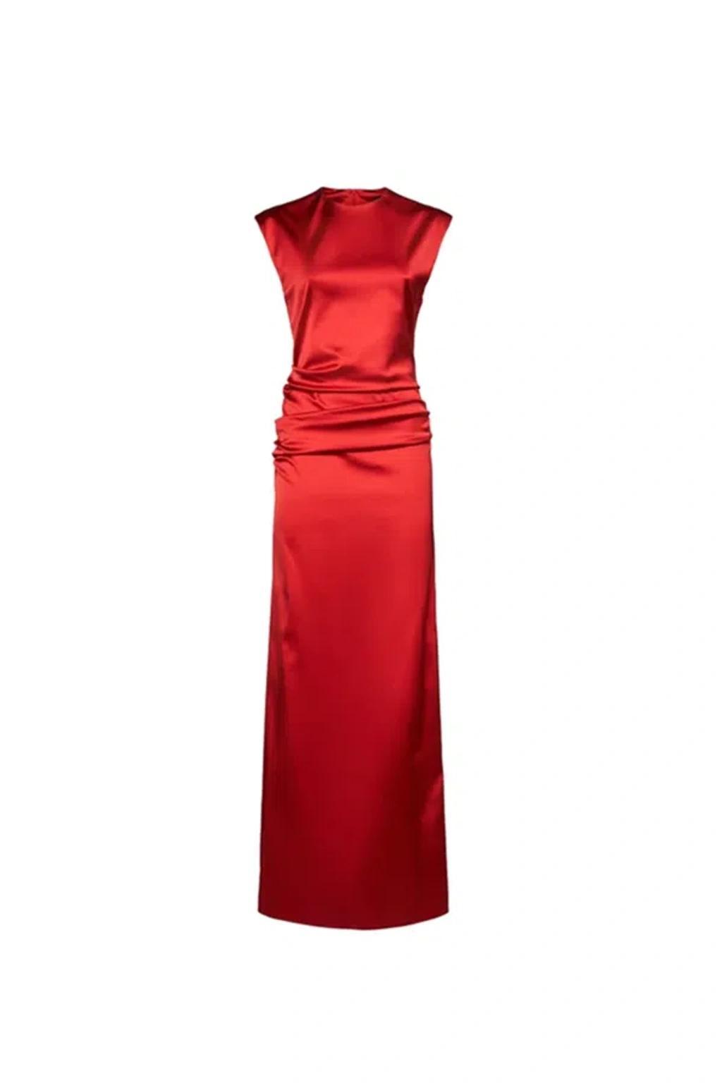 MAX MARA Rea Satin Long Dress In Red Product Image