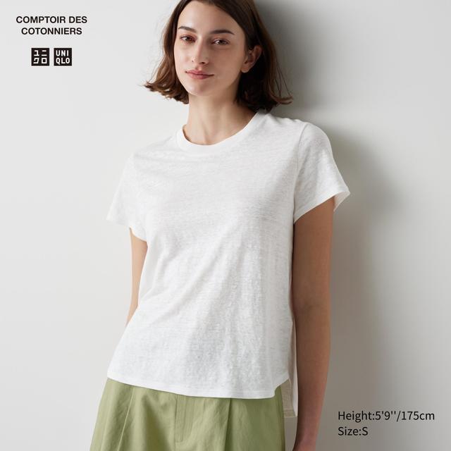 Womens Linen Crew Neck Short-Sleeve T-Shirt Off White Large UNIQLO US Product Image