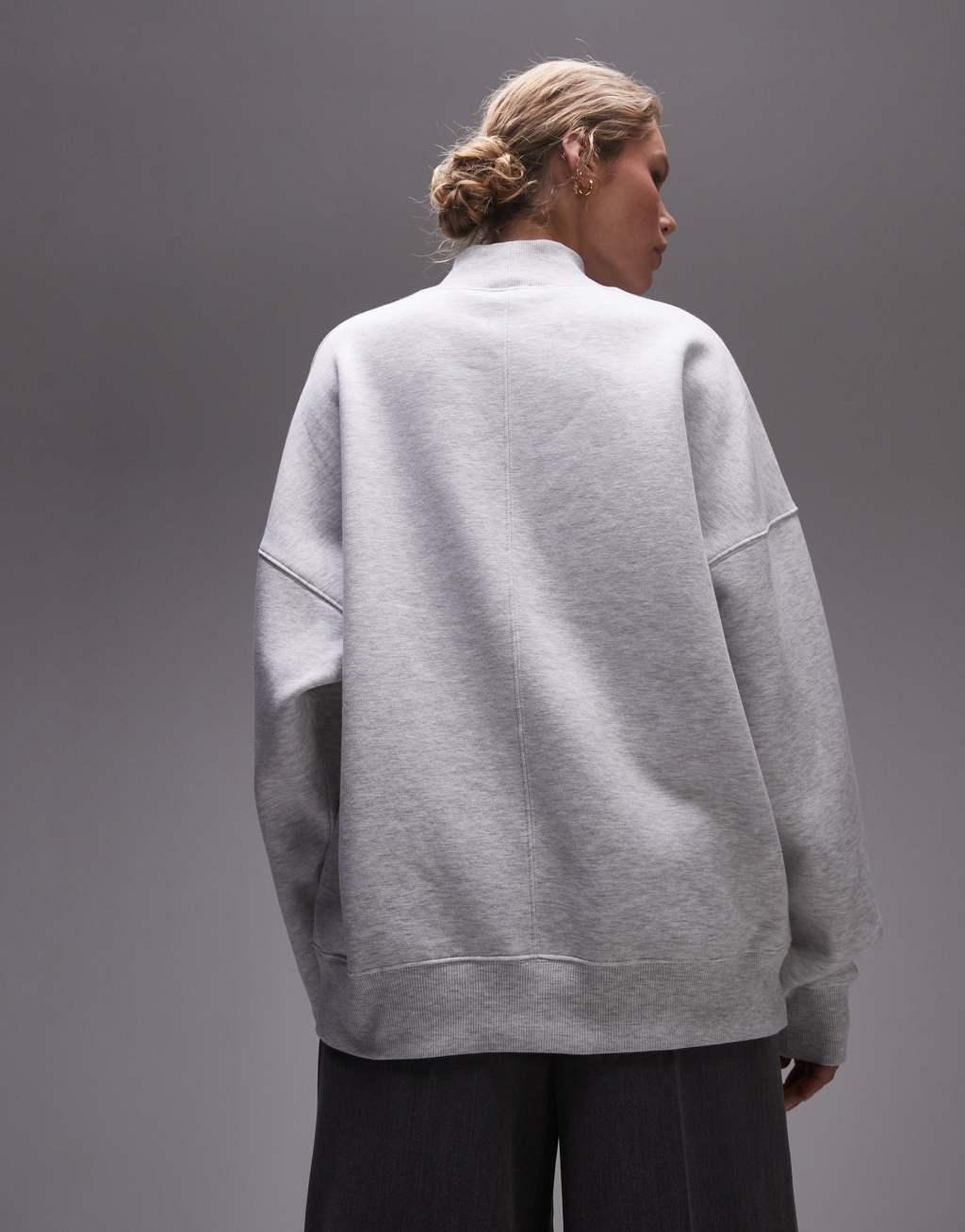 Topshop premium funnel neck sweatshirt in heather gray Product Image