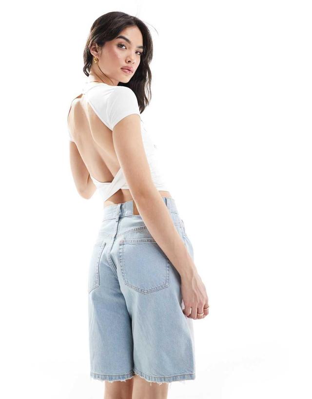 Bershka polyamide open back t-shirt in white Product Image