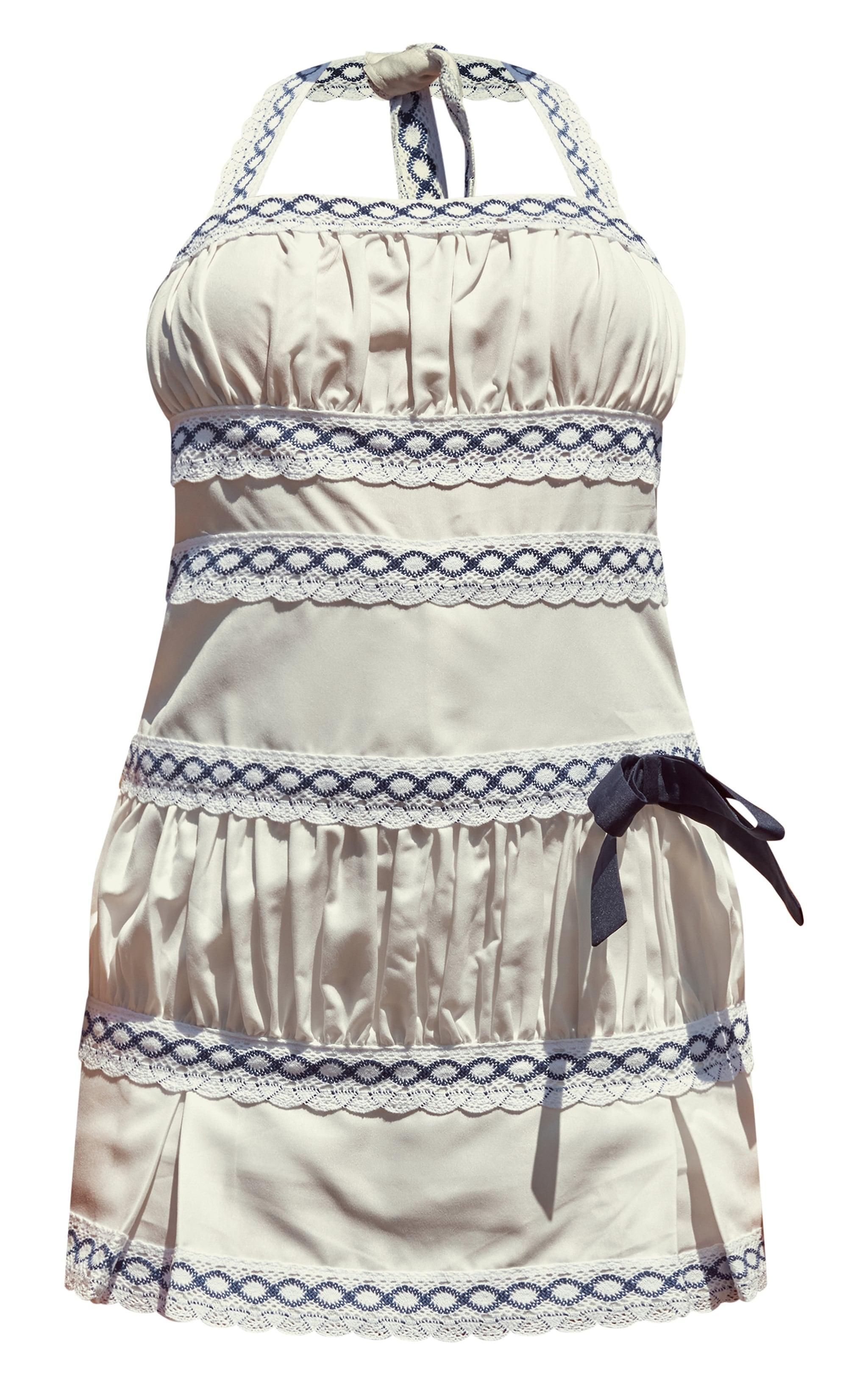 White Embroidery Detail Halter Neck Skort Romper Product Image