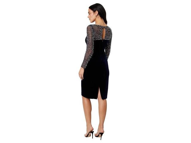 Betsy & Adam Beaded Illusion Neck Long Sleeve Velvet Cocktail Dress Product Image