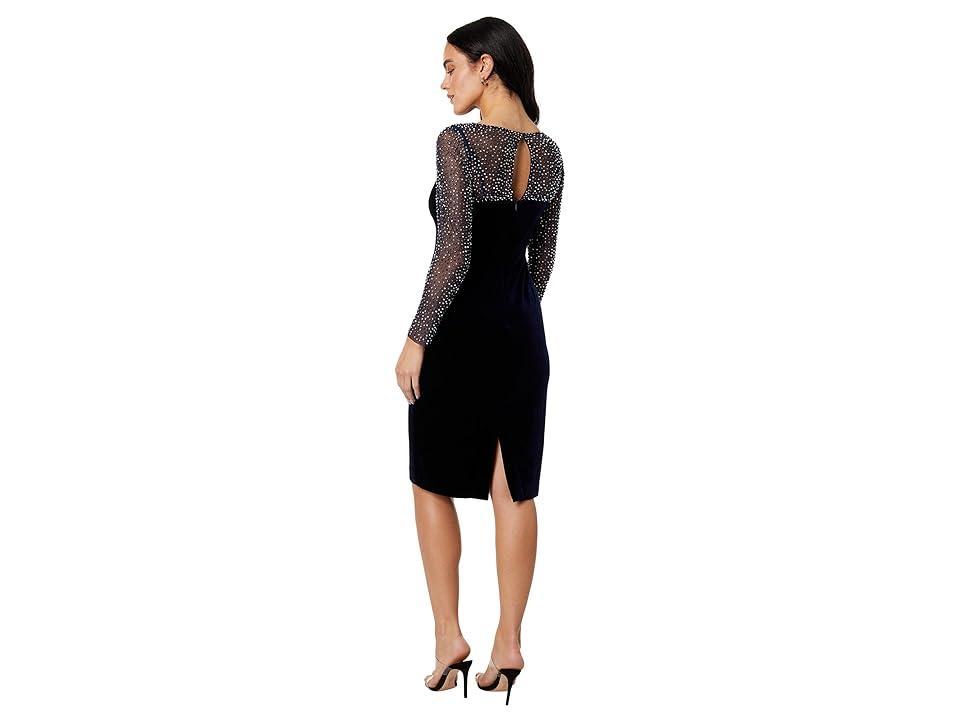 Betsy & Adam Beaded Illusion Neck Long Sleeve Velvet Cocktail Dress Product Image