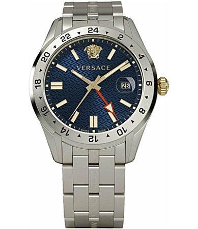 Versace Mens Swiss Greca Time Gmt Stainless Steel Bracelet Watch 41mm Product Image