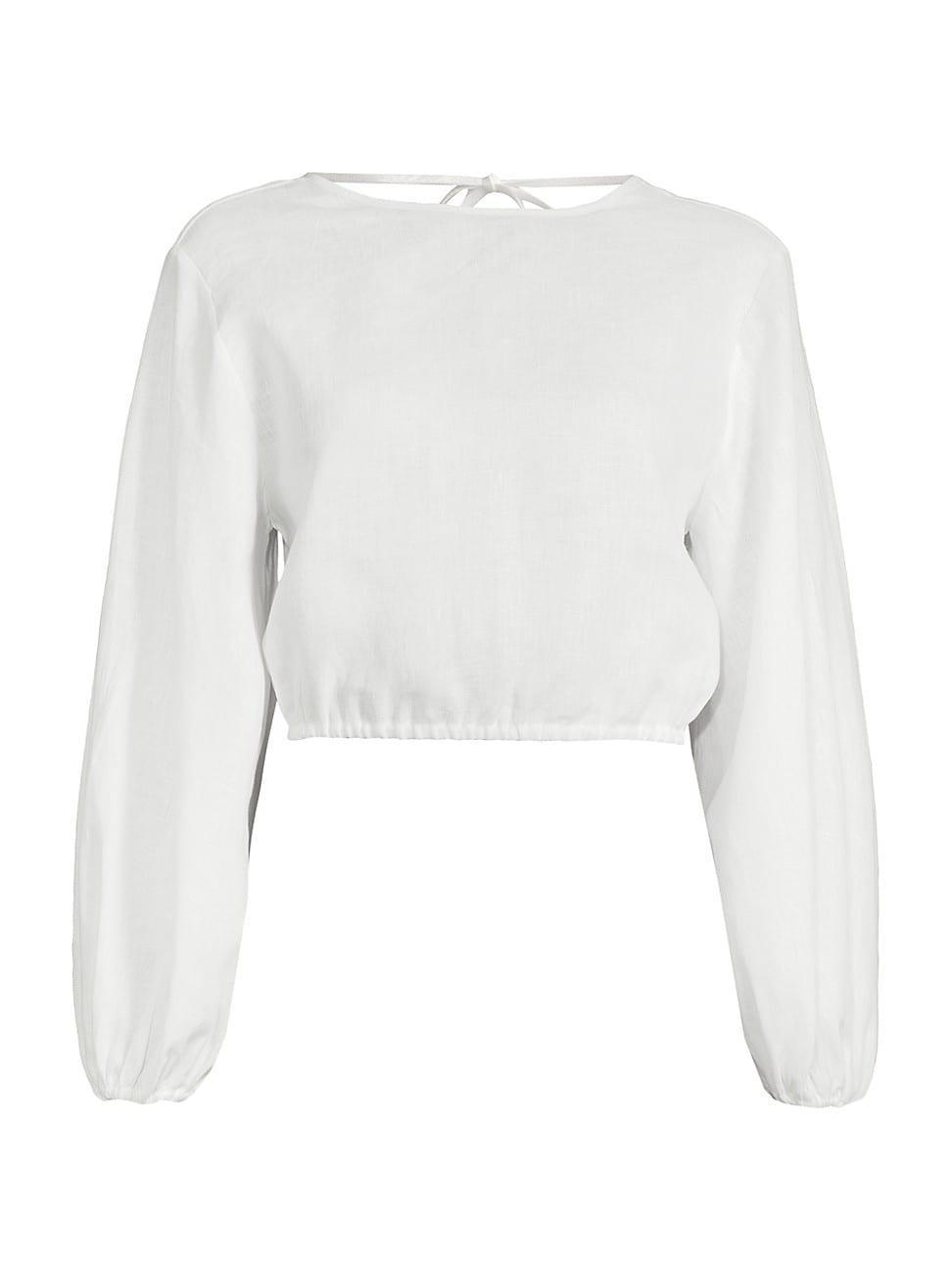 Womens Bena Linen Puff-Sleeve Crop Top Product Image